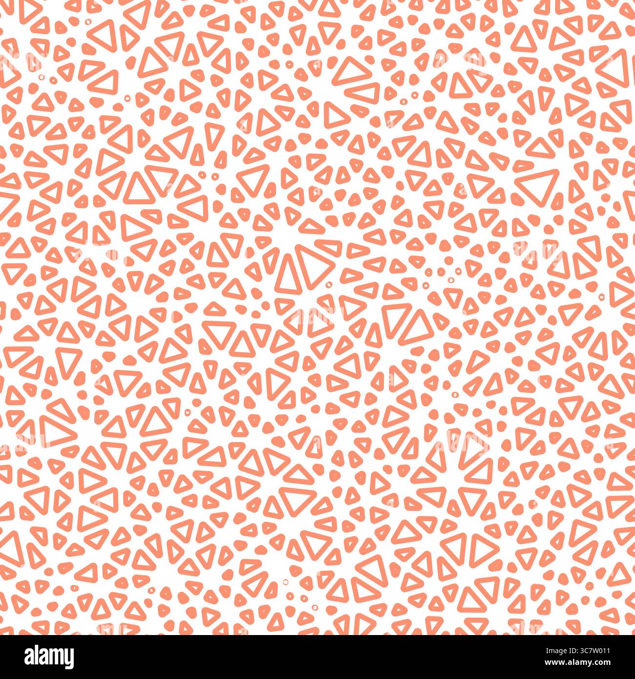 Abstract background with geometric mosaic shapes. Tiny triangles size. Solid Color style. Rounded triangles outlined. Repeatable pattern. Peachy Glow. Stock Vector