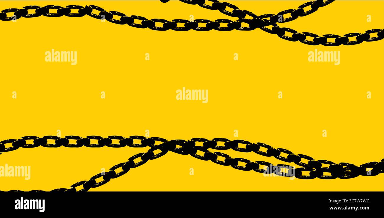 black chains hanging on yellow background creating a frame Stock Vector