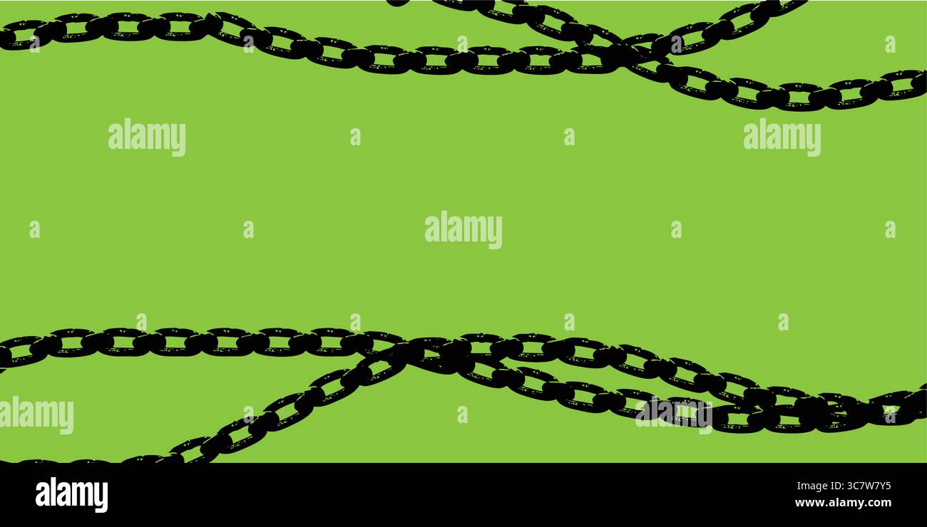 black chains hanging on yellow background creating a frame Stock Vector