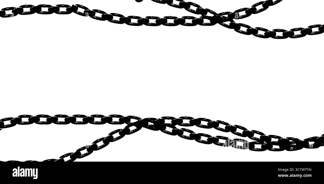 black chains hanging on yellow background creating a frame Stock Vector