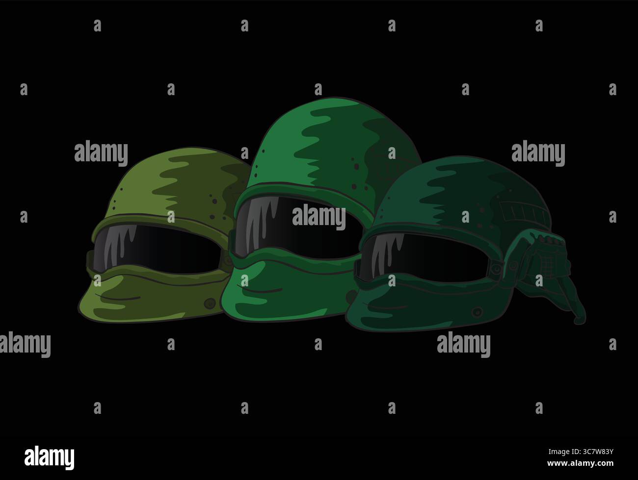 Modern tactical helmet reflecting on dark surface with red background Stock Vector