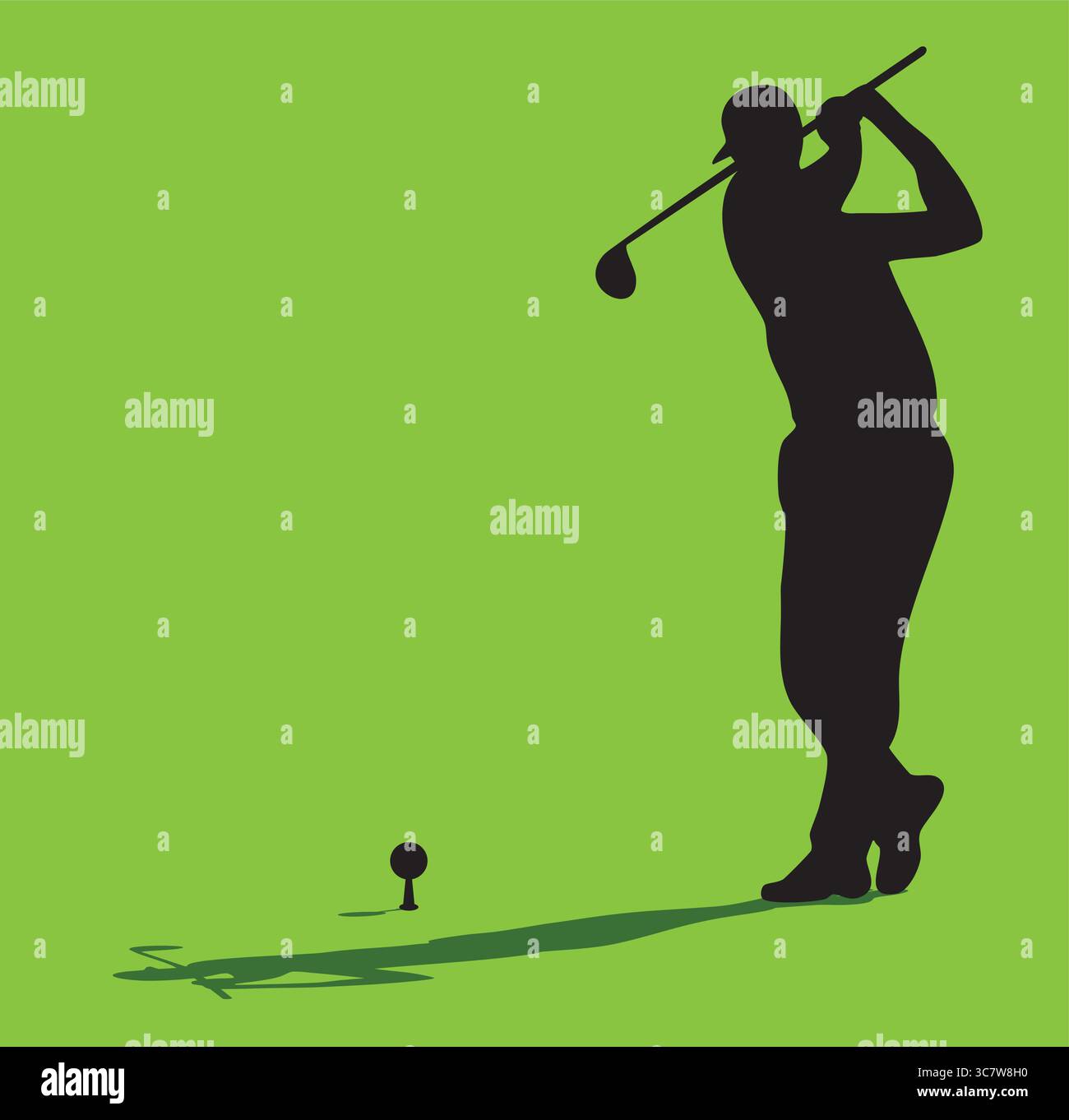 Golfer silhouette teeing off on red background Stock Vector