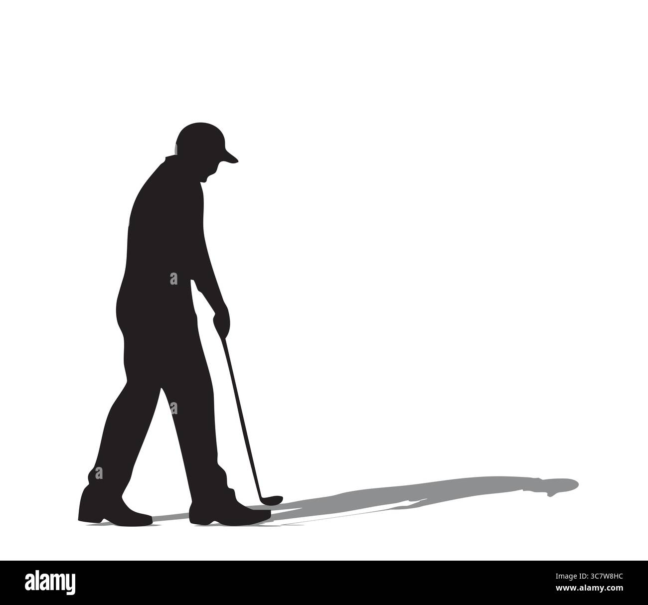 Golfer silhouette teeing off on red background Stock Vector