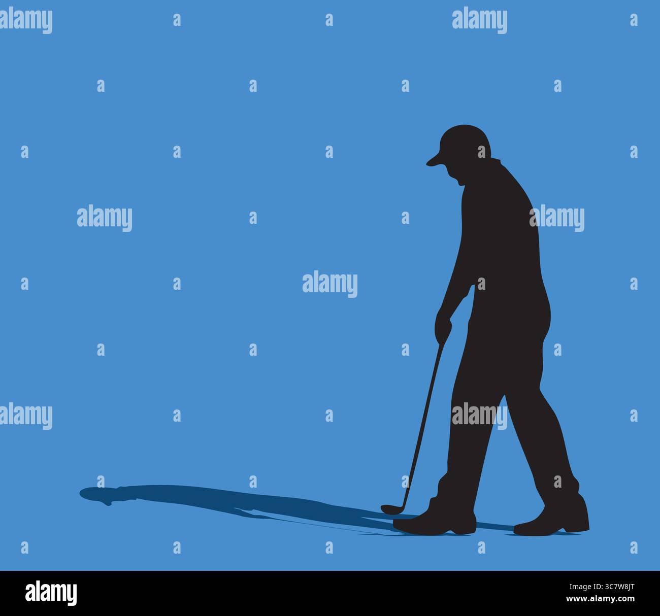 Golfer silhouette teeing off on red background Stock Vector