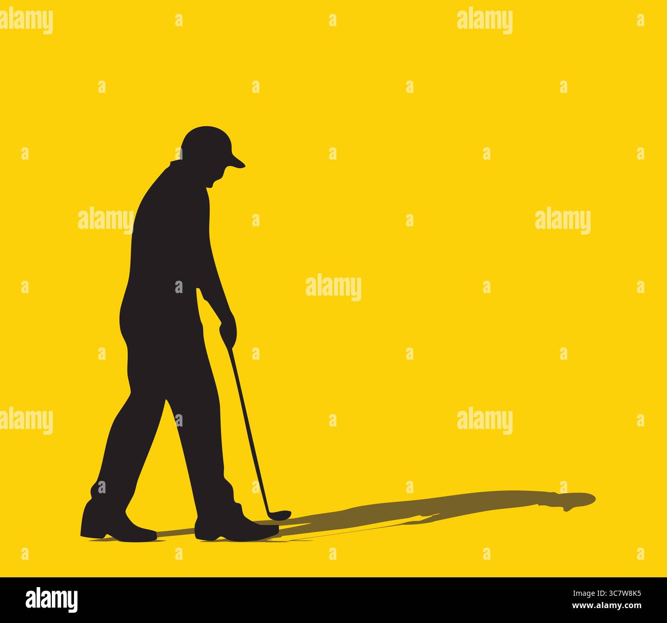 Golfer silhouette teeing off on red background Stock Vector