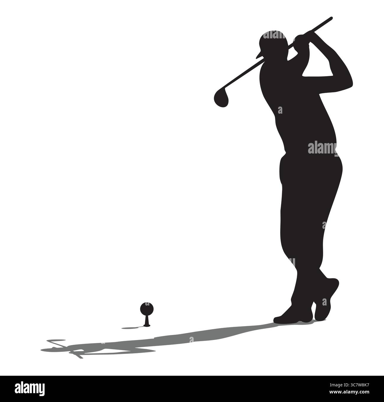 Golfer silhouette teeing off on red background Stock Vector