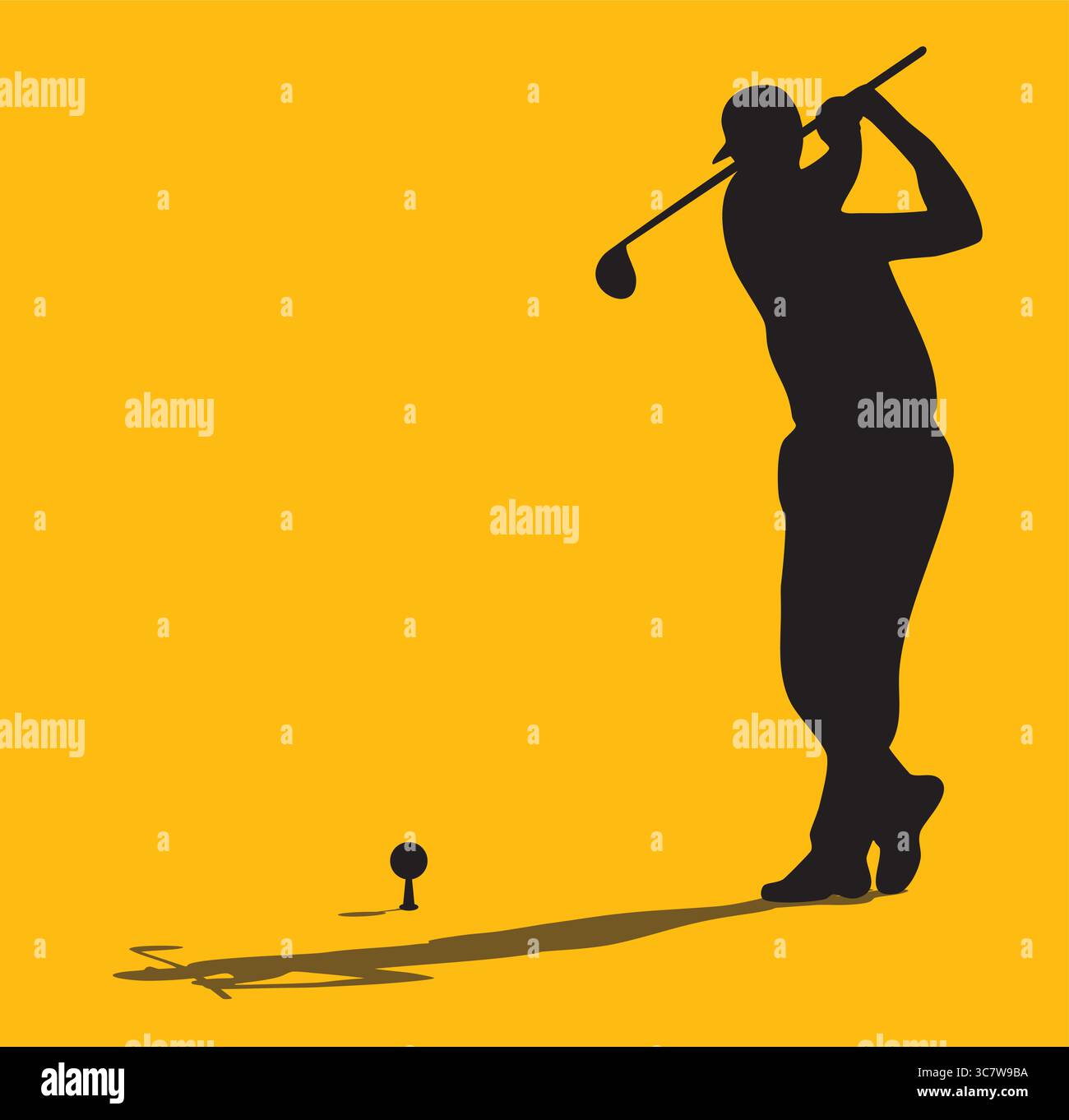 Golfer silhouette teeing off on red background Stock Vector