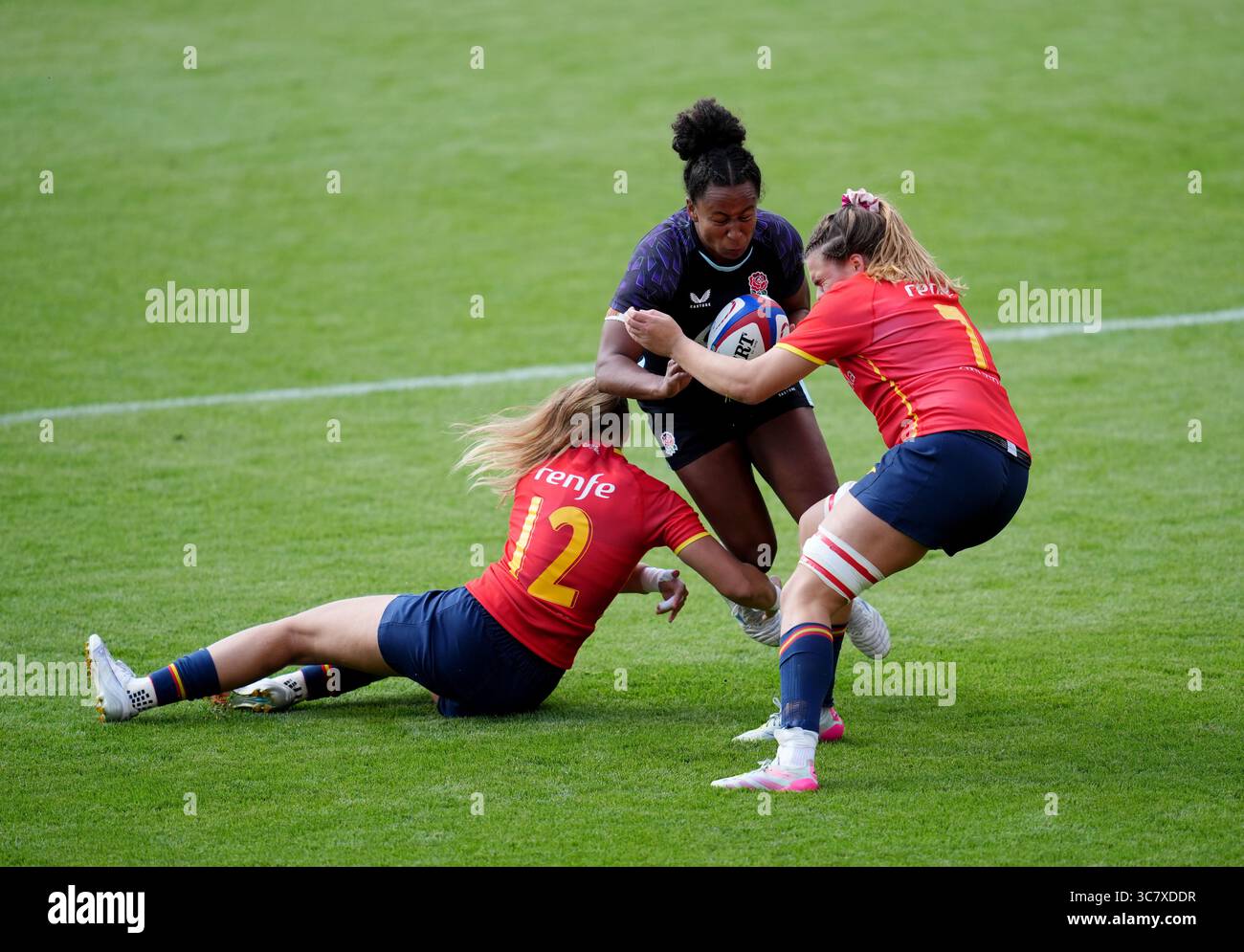 Jade Ruaa Rugby England's Jade Shekells is tackled by Spain's Zahia Perez and Victoria ...