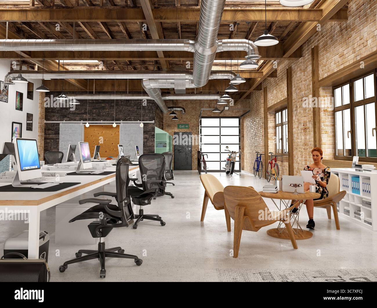 3d render remote working, home office and working space Stock Photo - Alamy
