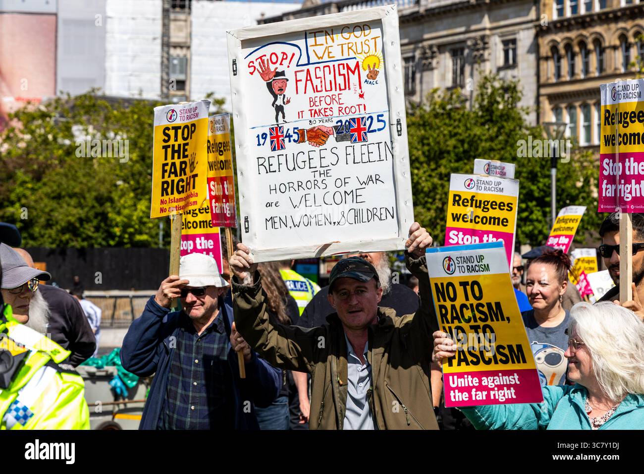 Manchester, UK, 02 August 2025. Stand Up to Racism demonstration to counter the Bratian first ...