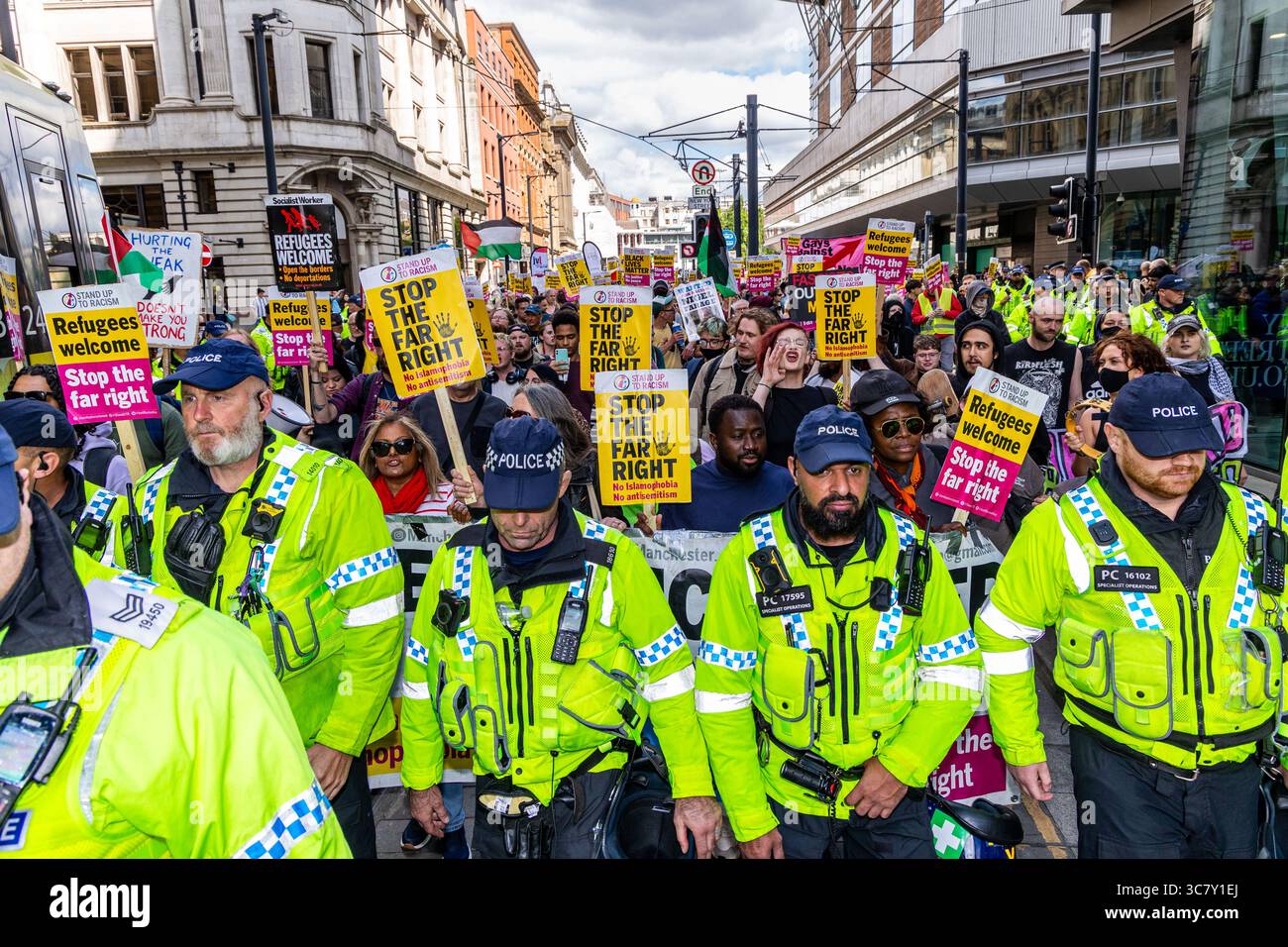 Manchester, UK, 02 August 2025. Stand Up to Racism demonstration to counter the Bratian first ...