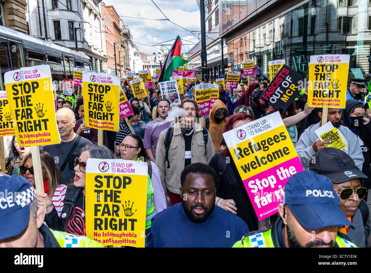 Manchester, UK, 02 August 2025. Stand Up to Racism demonstration to counter the Bratian first ...