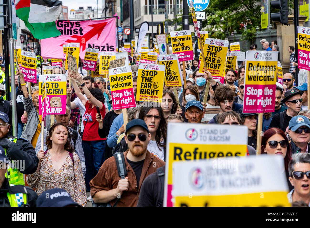 Manchester, UK, 02 August 2025. Stand Up to Racism demonstration to counter the Bratian first ...