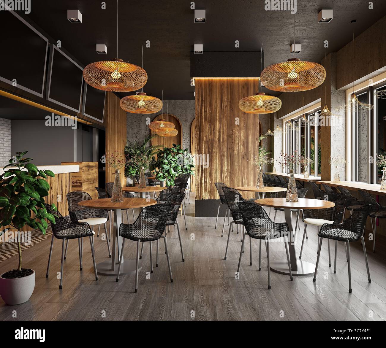 3d render cafe restaurant interior Stock Photo - Alamy