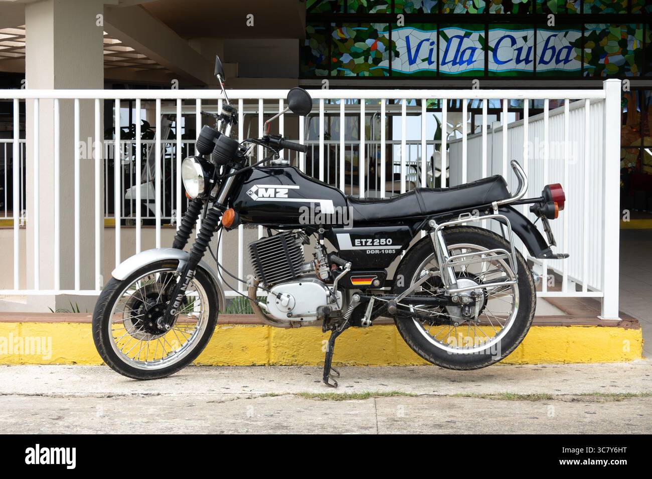 Varadero, Cuba - September 2, 2023: IFA MZ ETZ 250 German motorcycle, side view Stock Photo