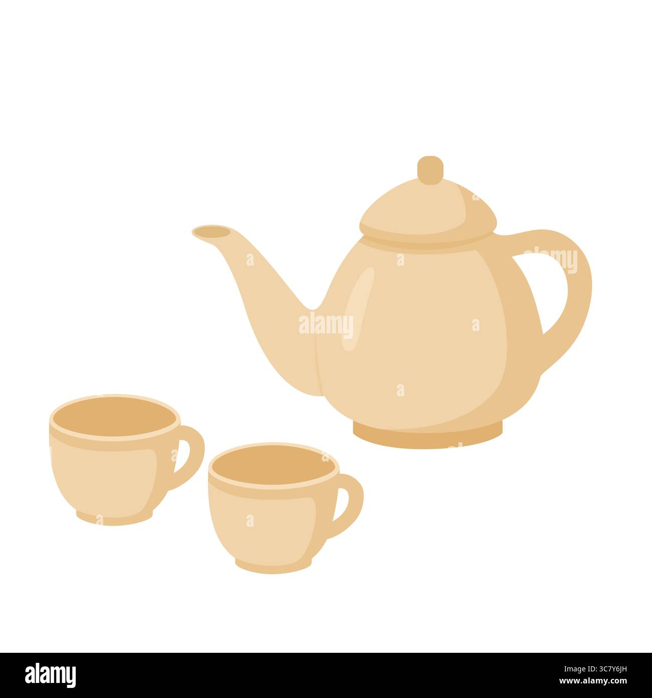 Teapot with two teacups in flat style Stock Vector