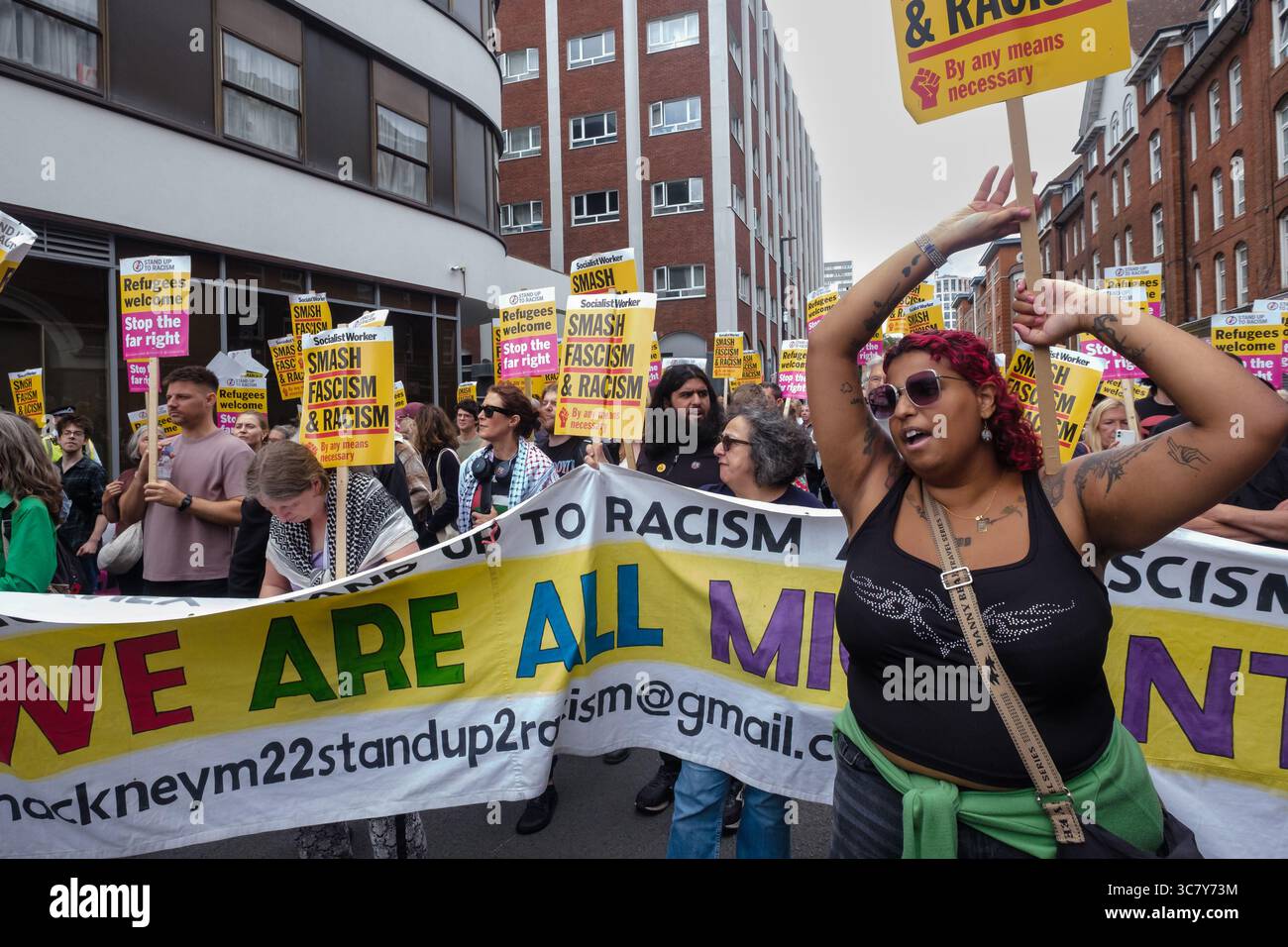 No Racist Scapegoating London, UK. 2 Aug 2025. We Are Alll Migrants. Rival groups of ...