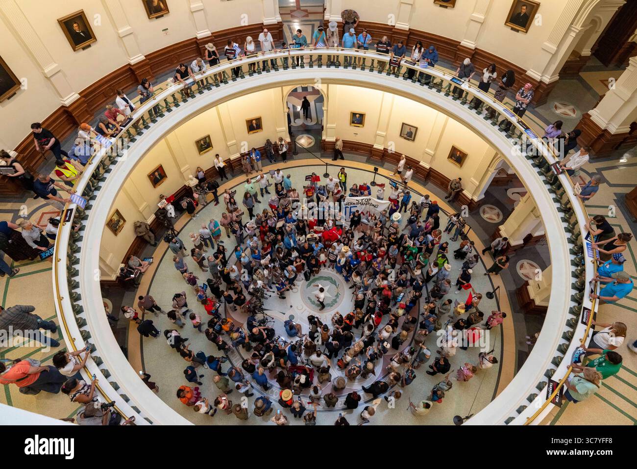 Congressman Greg Casar addresses protesters before the final public hearing of the House Select Committee on Congressional Redistricting at the Texas Capitol on August 1, 2025. Stock Photo