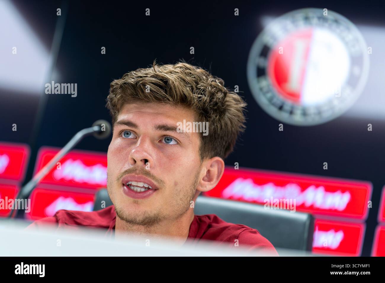 Rotterdam, Netherlands. 02nd Aug, 2025. ROTTERDAM, NETHERLANDS - AUGUST 2: Jordan Bos of Feyenoord during the press conference following the Pre-Season Friendly match between Feyenoord and VfL Wolfsburg at Stadion Feijenoord on August 2, 2025 in Rotterdam, Netherlands. (Photo by Joris Verwijst/Orange Pictures) Credit: Orange Pics BV/Alamy Live News Stock Photo