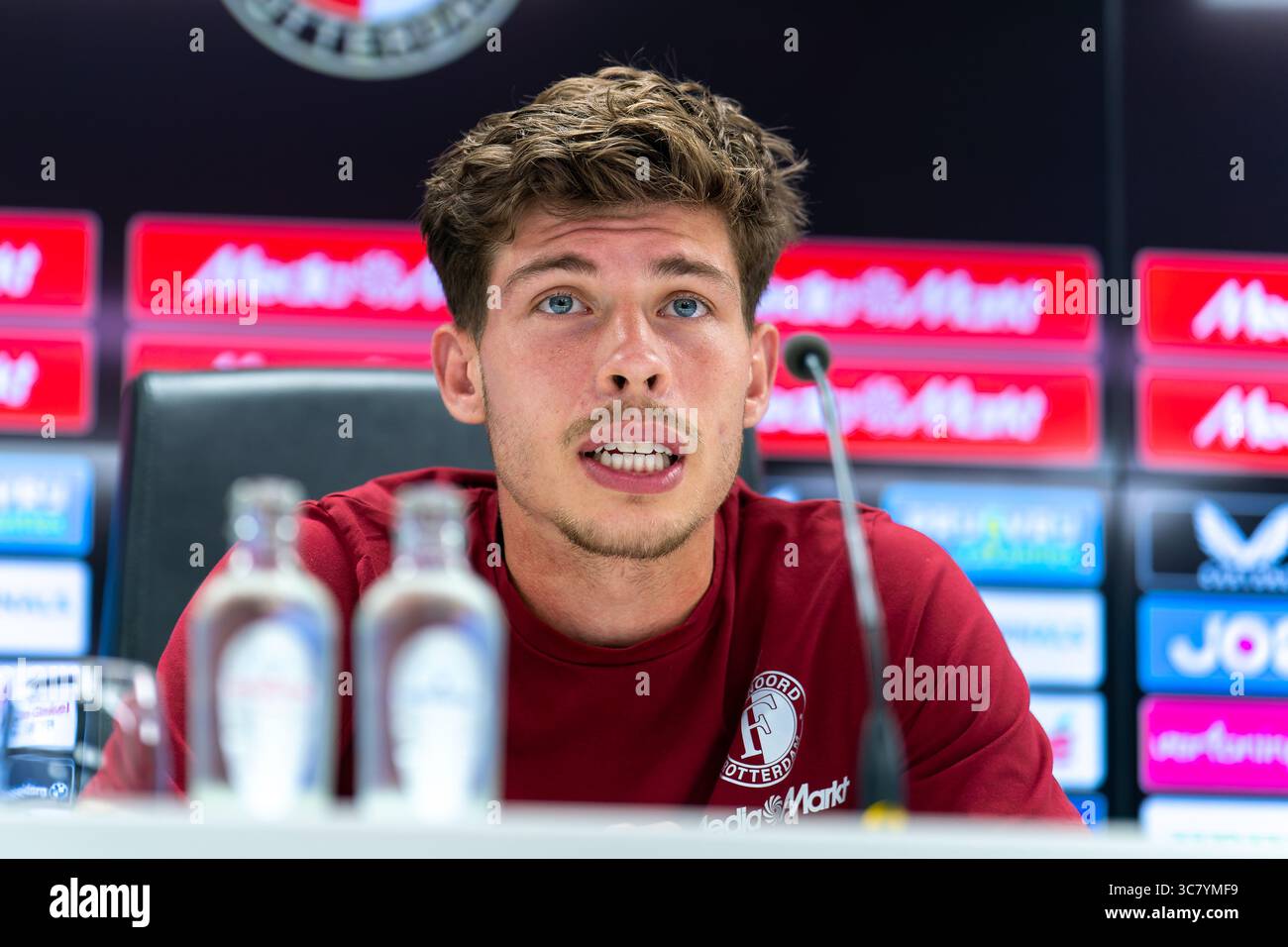 Rotterdam, Netherlands. 02nd Aug, 2025. ROTTERDAM, NETHERLANDS - AUGUST 2: Jordan Bos of Feyenoord during the press conference following the Pre-Season Friendly match between Feyenoord and VfL Wolfsburg at Stadion Feijenoord on August 2, 2025 in Rotterdam, Netherlands. (Photo by Joris Verwijst/Orange Pictures) Credit: Orange Pics BV/Alamy Live News Stock Photo