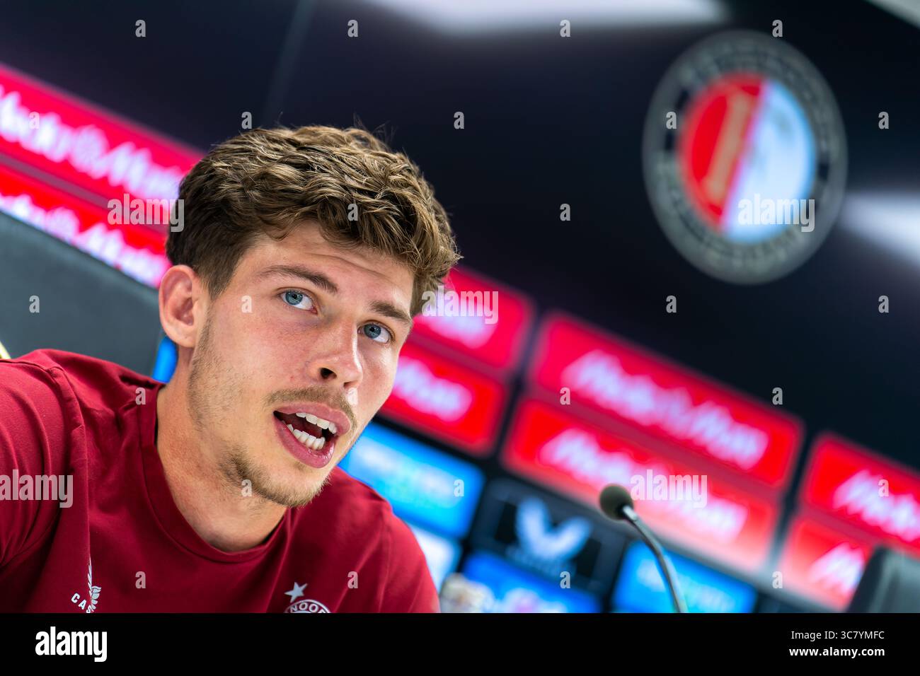 Rotterdam, Netherlands. 02nd Aug, 2025. ROTTERDAM, NETHERLANDS - AUGUST 2: Jordan Bos of Feyenoord during the press conference following the Pre-Season Friendly match between Feyenoord and VfL Wolfsburg at Stadion Feijenoord on August 2, 2025 in Rotterdam, Netherlands. (Photo by Joris Verwijst/Orange Pictures) Credit: Orange Pics BV/Alamy Live News Stock Photo