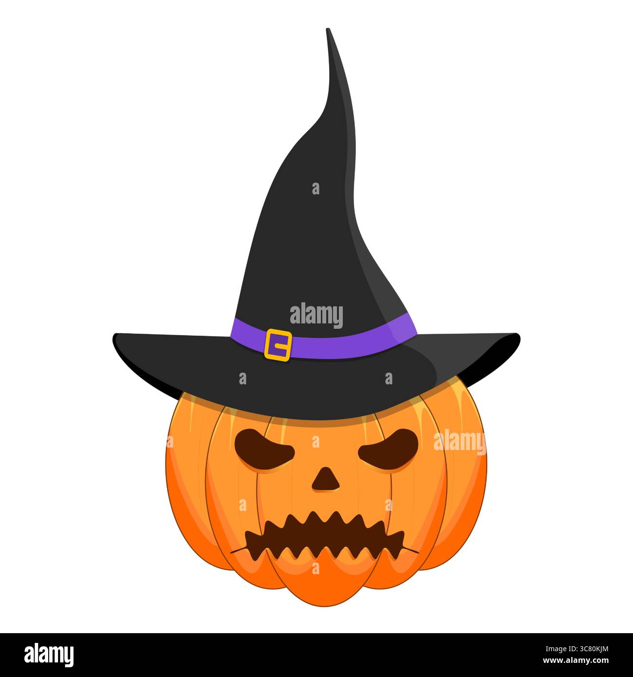 Halloween pumpkin with witch hat and scary face illustration Stock ...