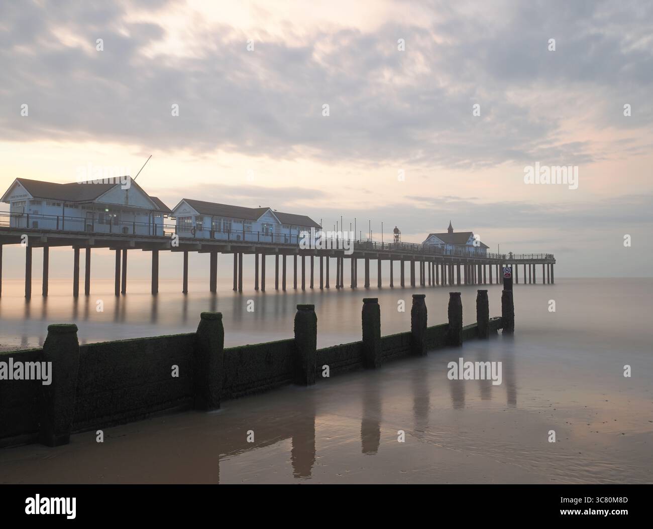 View of the pier at Southwold, Suffolk, at Sunrise Stock Photo