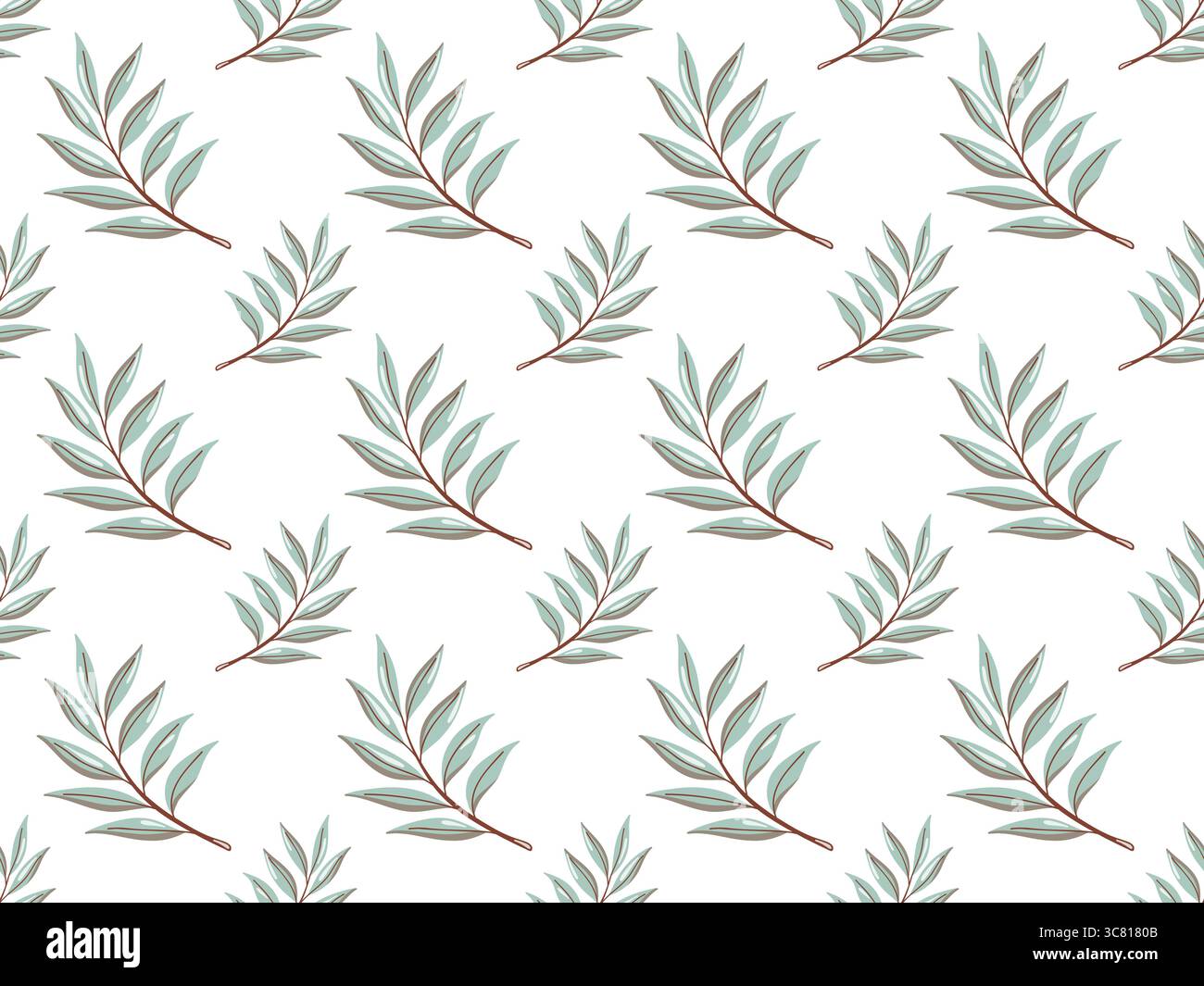 Seamless autumn pattern with green olive or willow tree branches on white background. Vector foliage background. Stock Vector