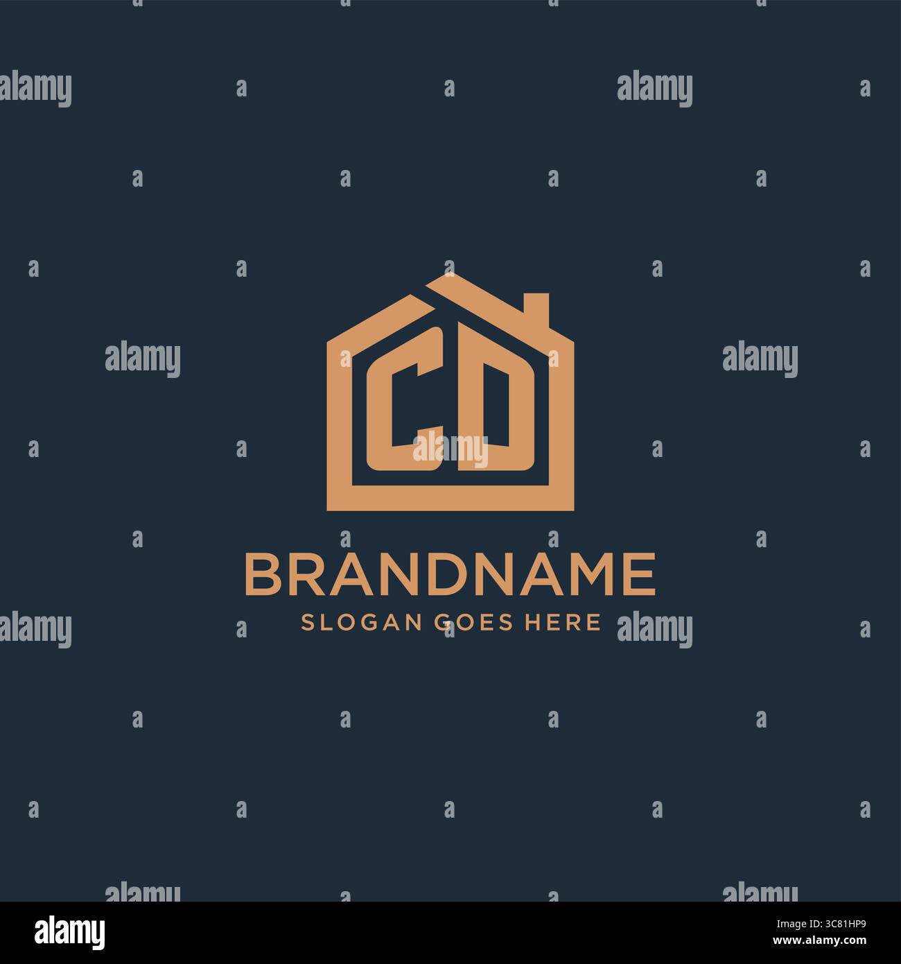 Initial letter CD logo with simple minimalist home shape icon design vector graphic Stock Vector