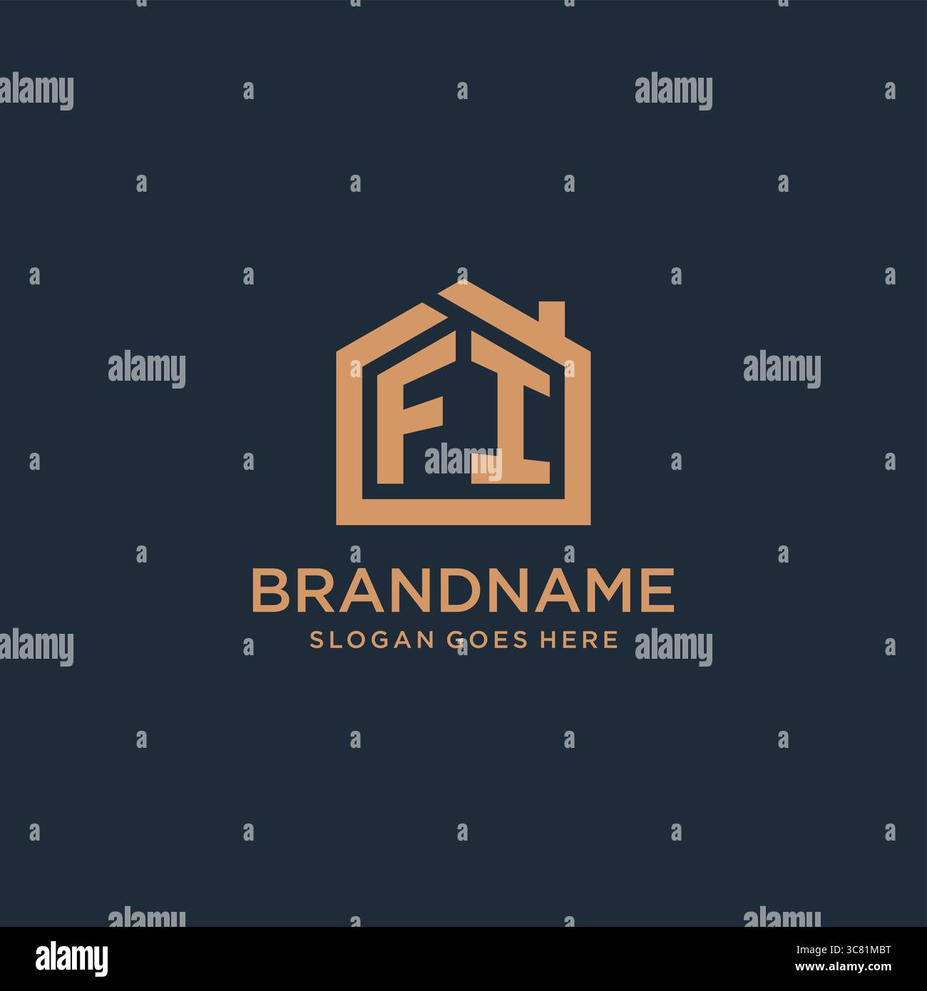Initial letter FI logo with simple minimalist home shape icon design ...