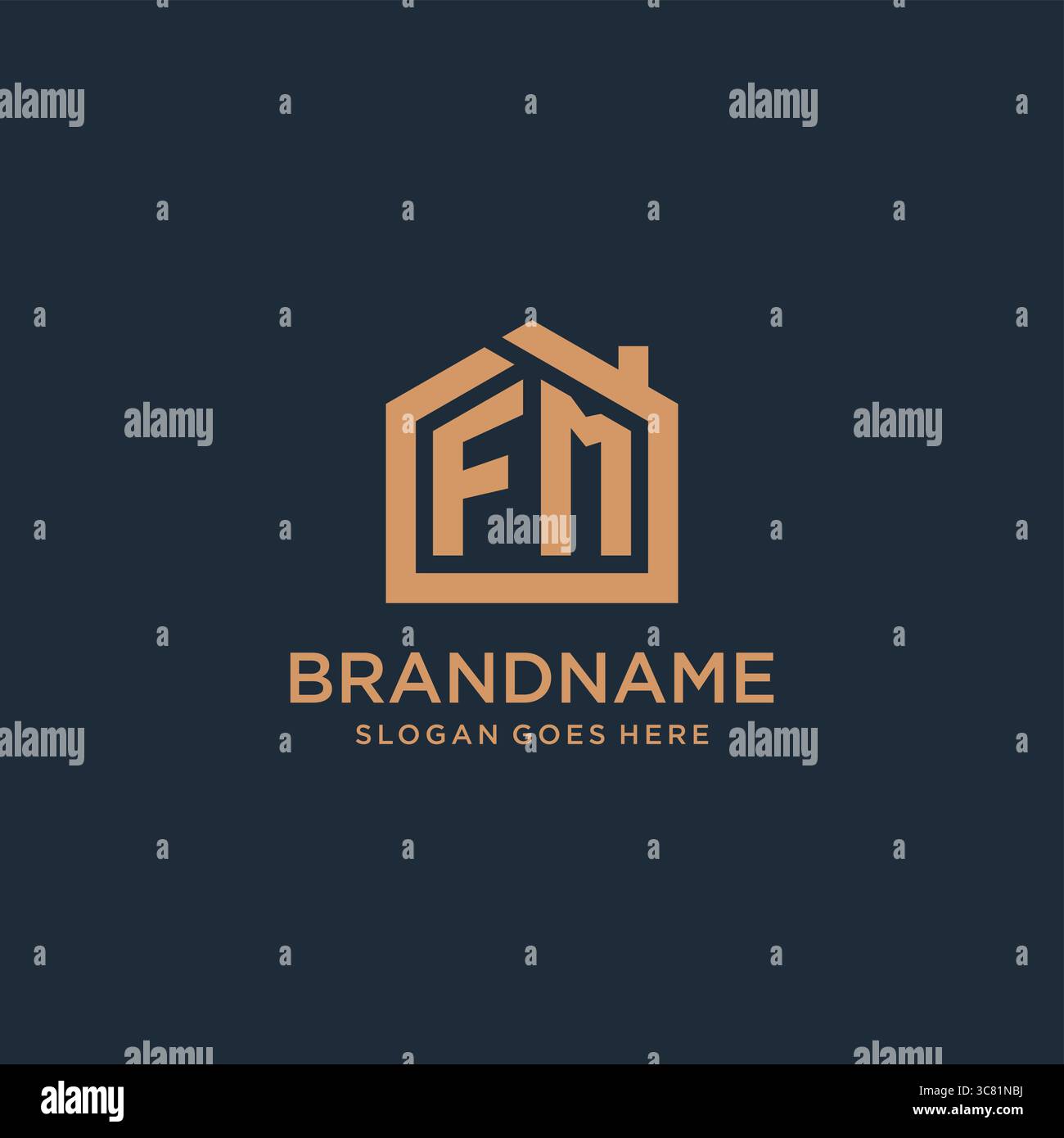 Initial letter FM logo with simple minimalist home shape icon design vector graphic Stock Vector