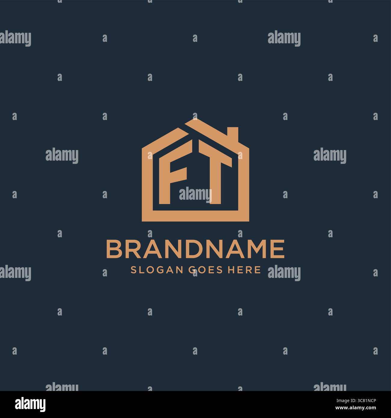Initial letter FT logo with simple minimalist home shape icon design vector graphic Stock Vector