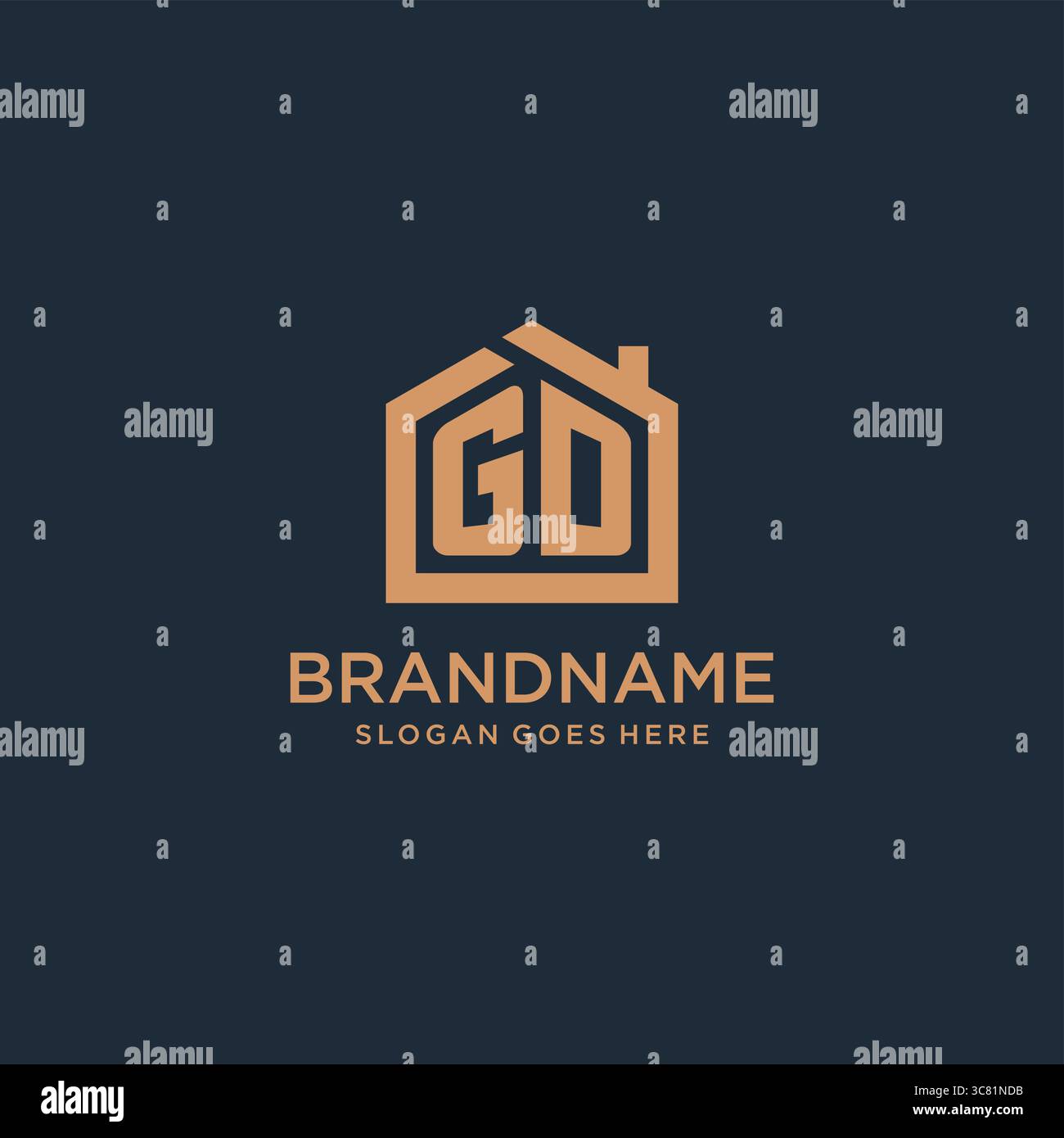 Initial letter GD logo with simple minimalist home shape icon design vector graphic Stock Vector