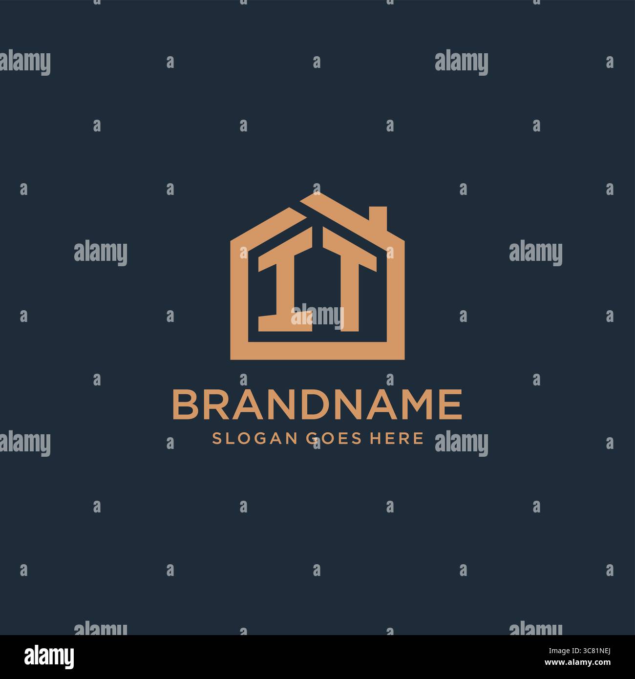 Initial letter IT logo with simple minimalist home shape icon design vector graphic Stock Vector