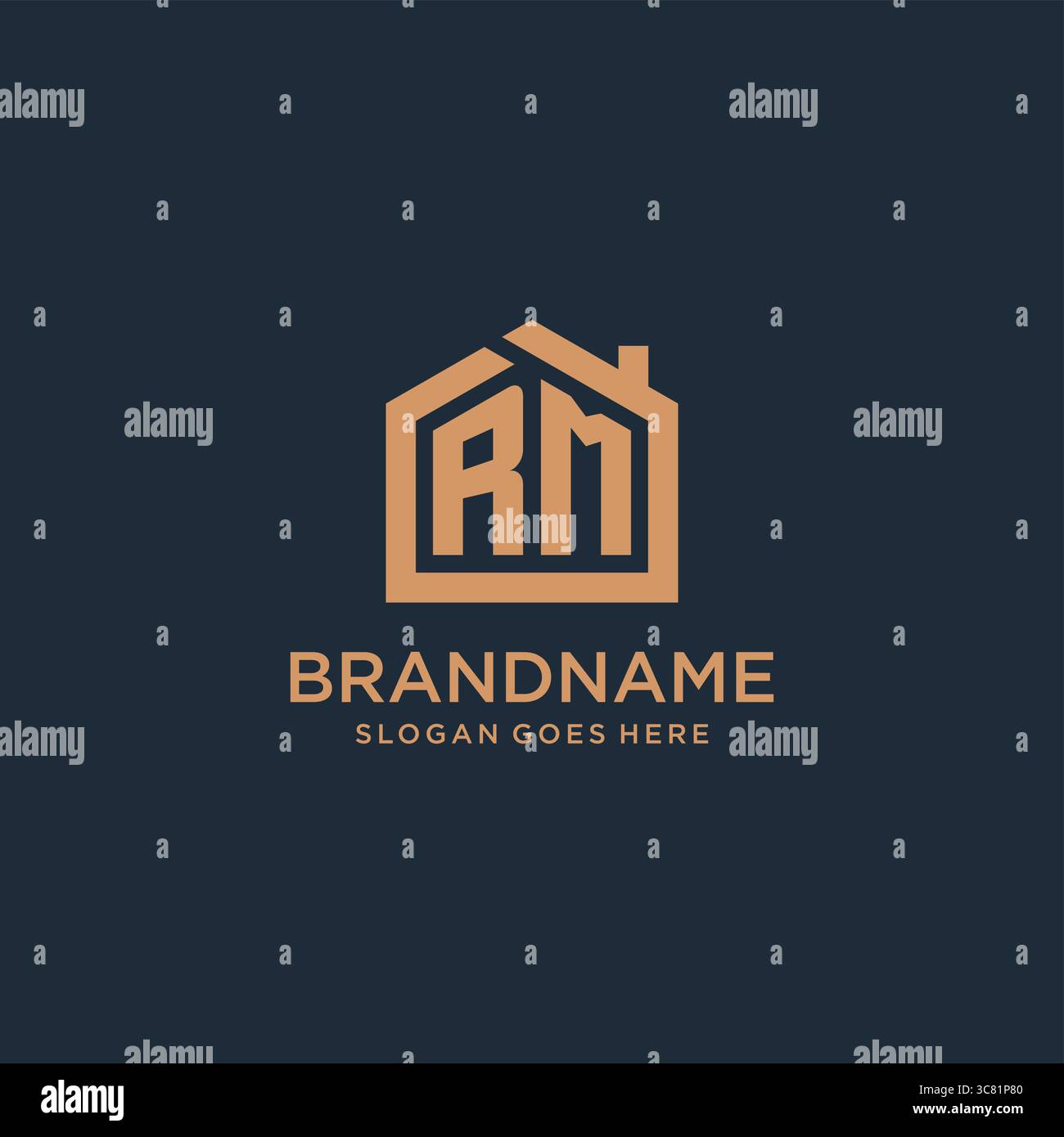 Initial letter RM logo with simple minimalist home shape icon design vector graphic Stock Vector
