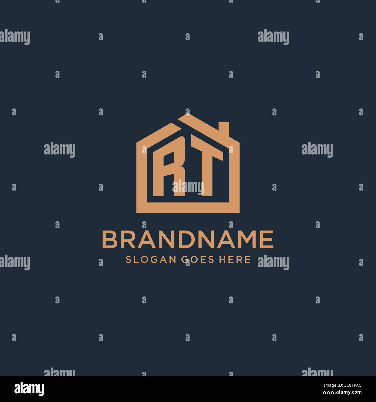 Initial letter RT logo with simple minimalist home shape icon design vector graphic Stock Vector