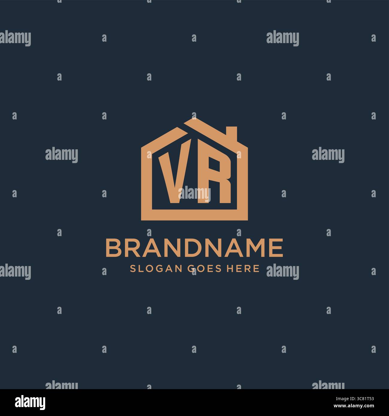 Initial letter VR logo with simple minimalist home shape icon design vector graphic Stock Vector