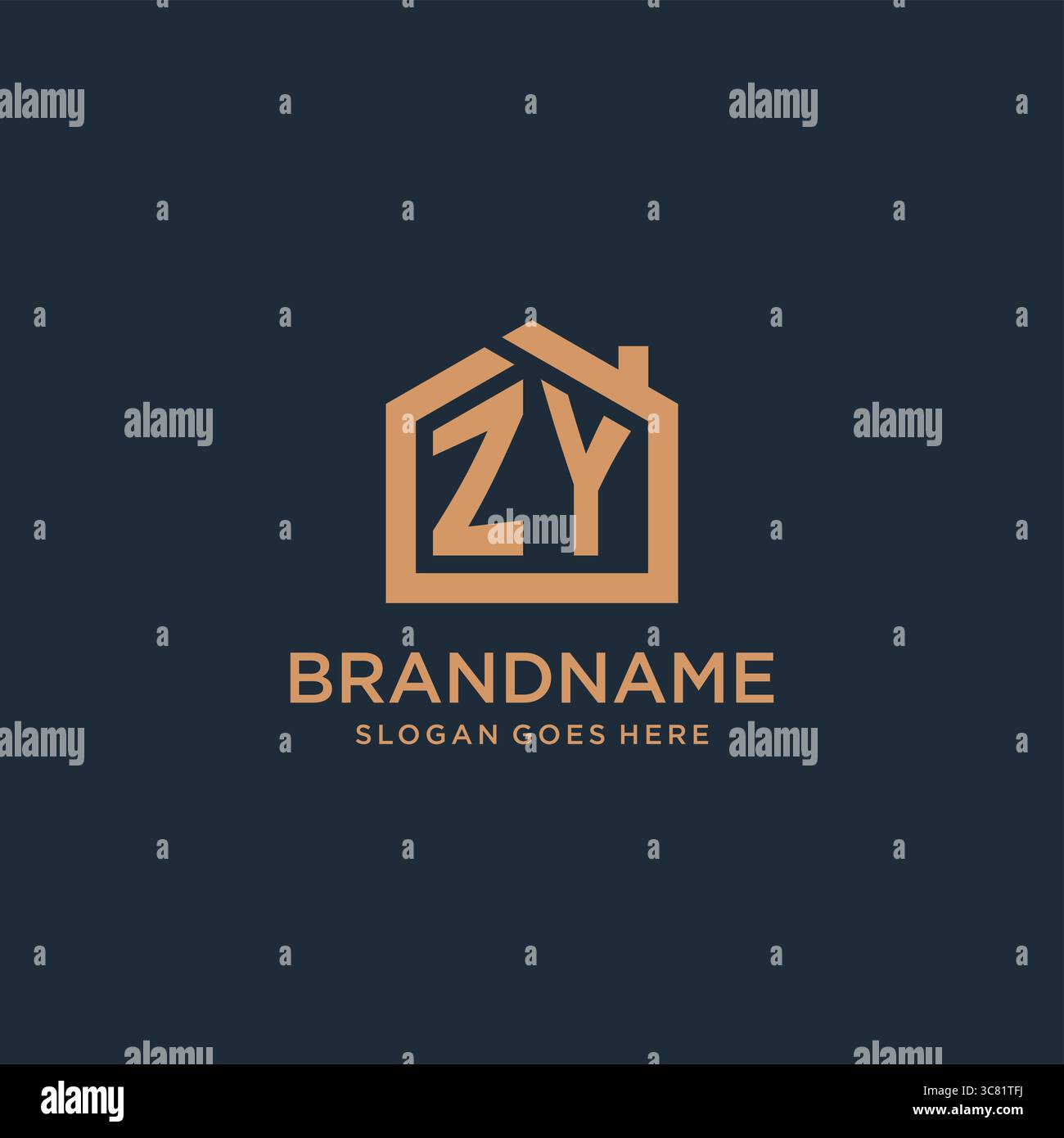 Initial letter ZY logo with simple minimalist home shape icon design vector graphic Stock Vector