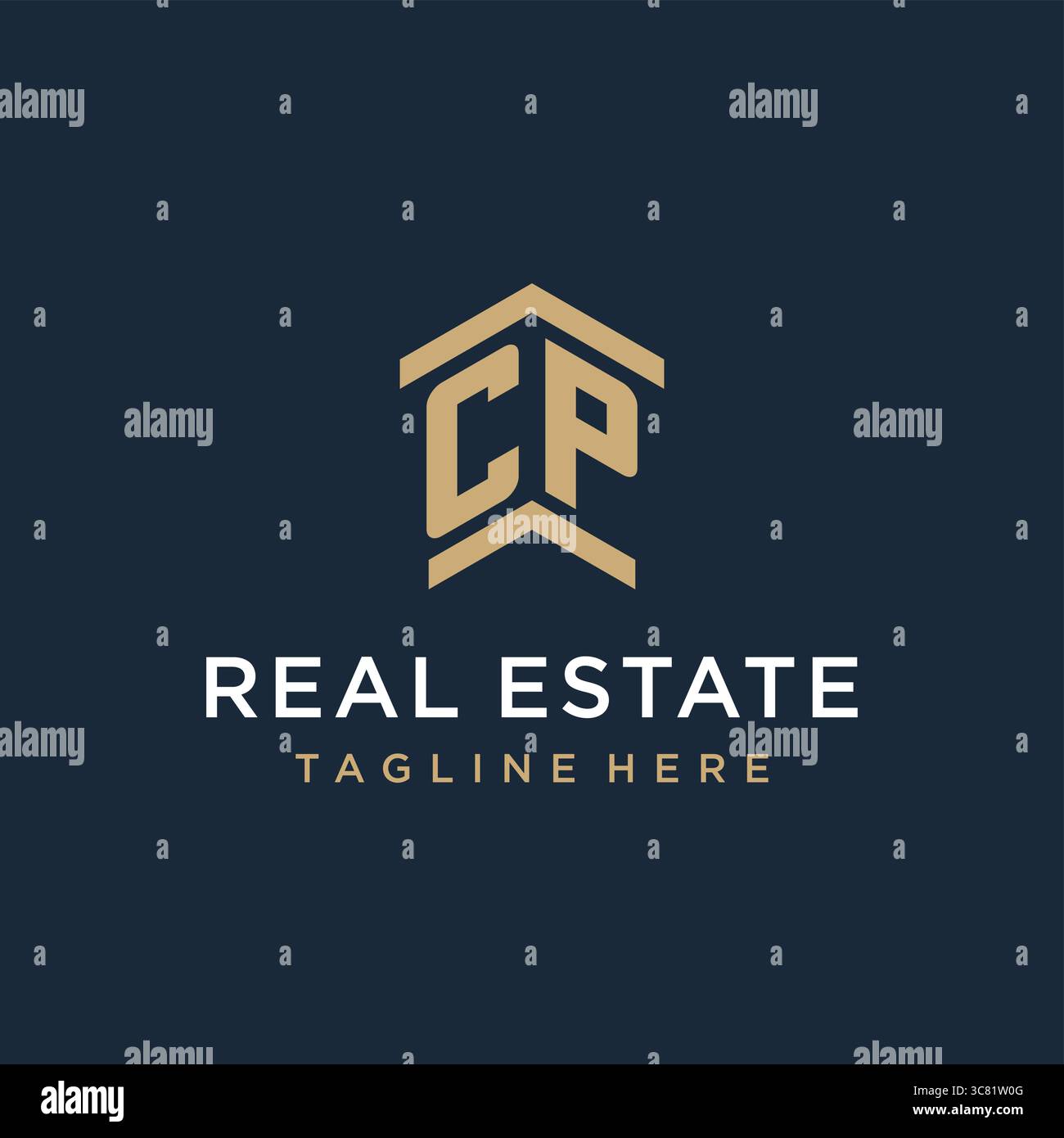 Initial CP logo for real estate with simple and creative house roof ...