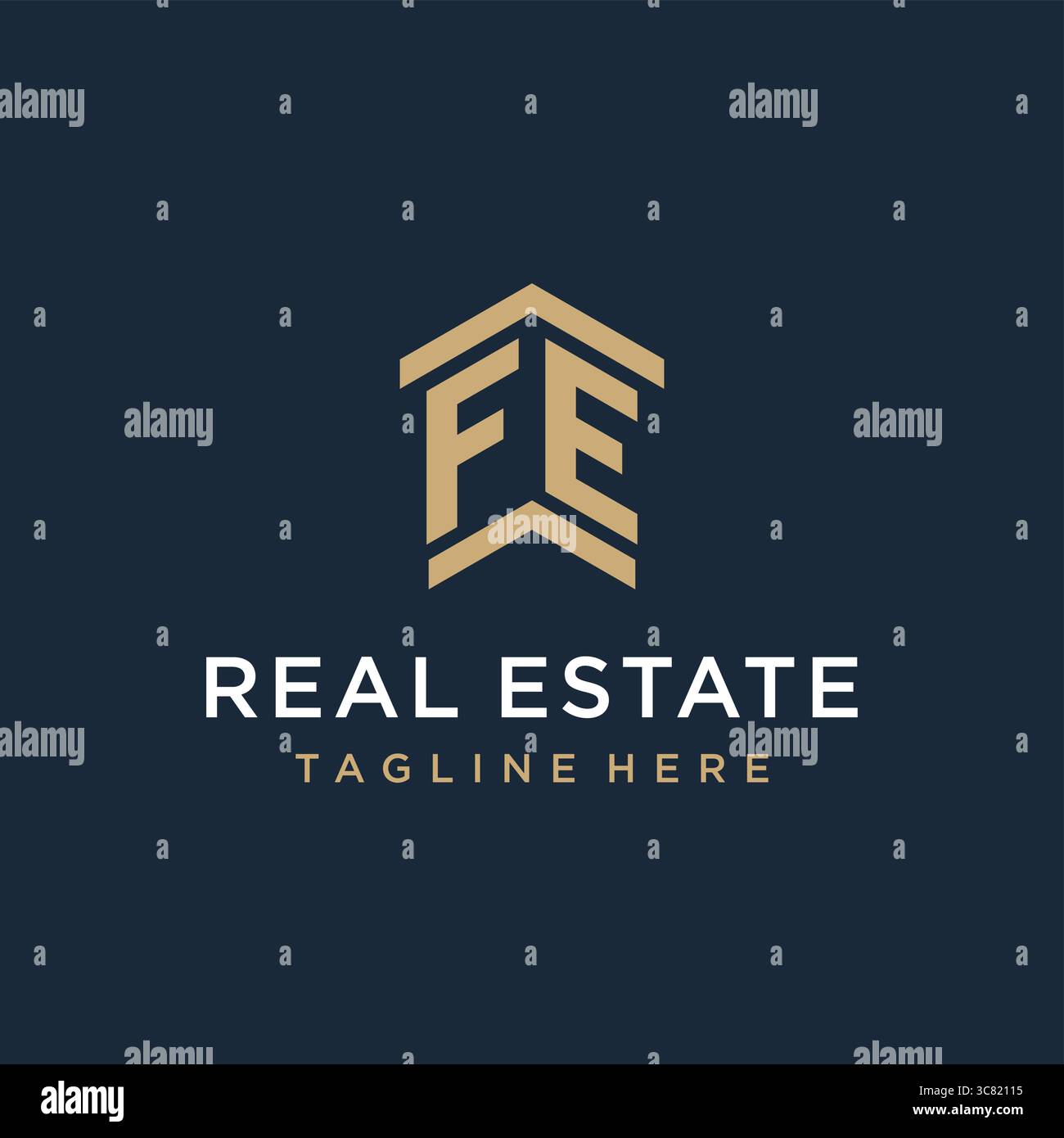 Initial FE logo for real estate with simple and creative house roof ...