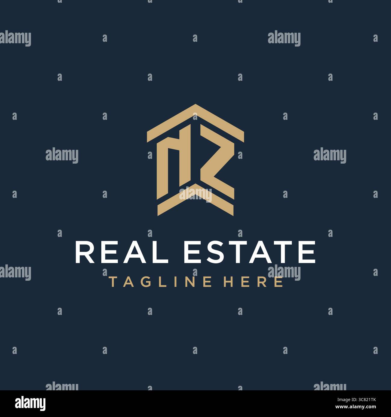 Initial NZ logo for real estate with simple and creative house roof ...