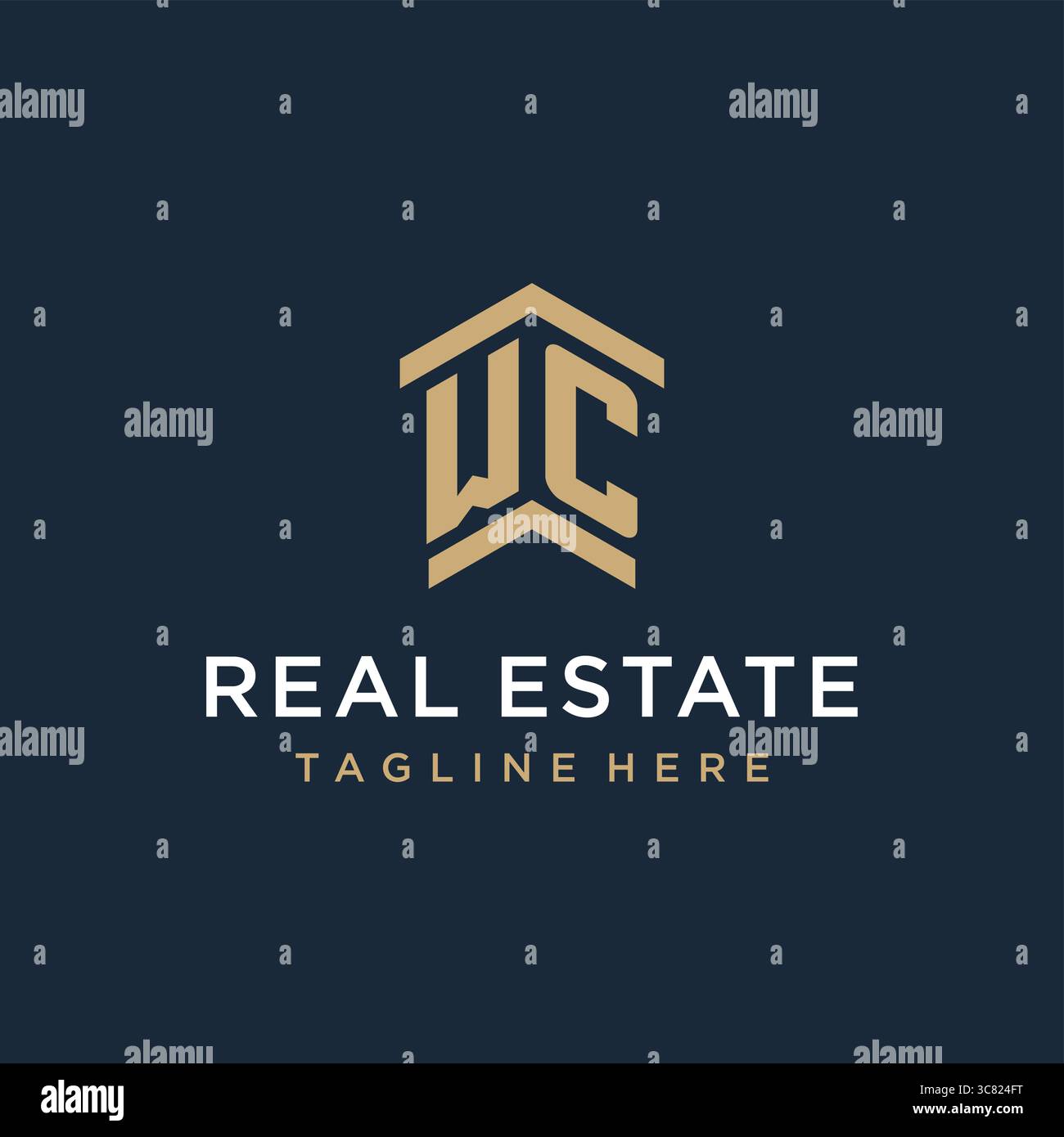 Initial WC logo for real estate with simple and creative house roof ...