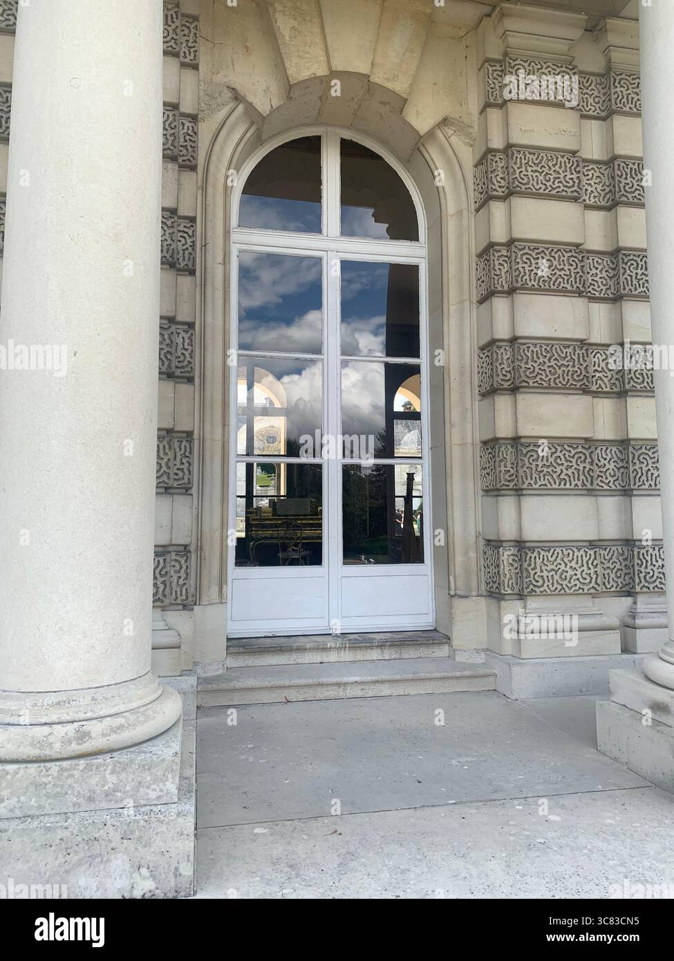 Chateau Bizi France French monument historic place gardens museum old ancient fountain water lake piano harp playing play people performance - Smartphone Captured Stock Image