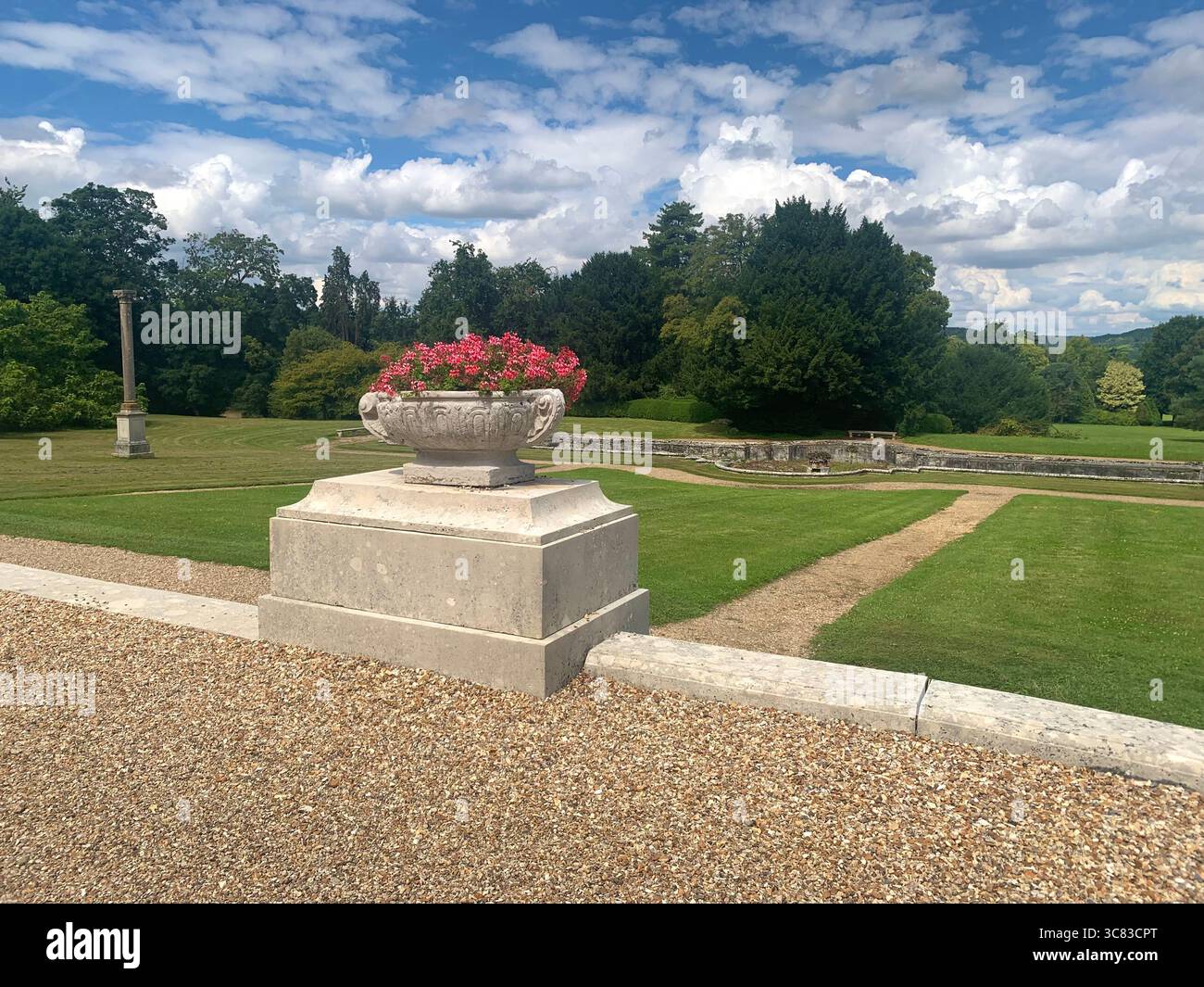 Chateau Bizi France French monument historic place gardens museum old ancient fountain water lake piano harp playing play people performance - Smartphone Captured Stock Image