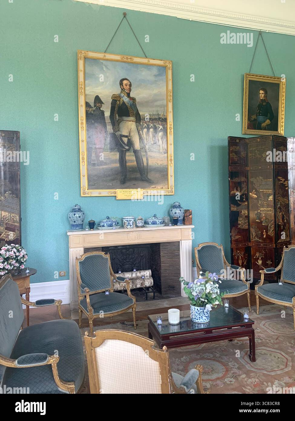 Chateau Bizi France French monument historic place gardens museum old ancient fountain water lake piano harp playing play people performance - Smartphone Captured Stock Image