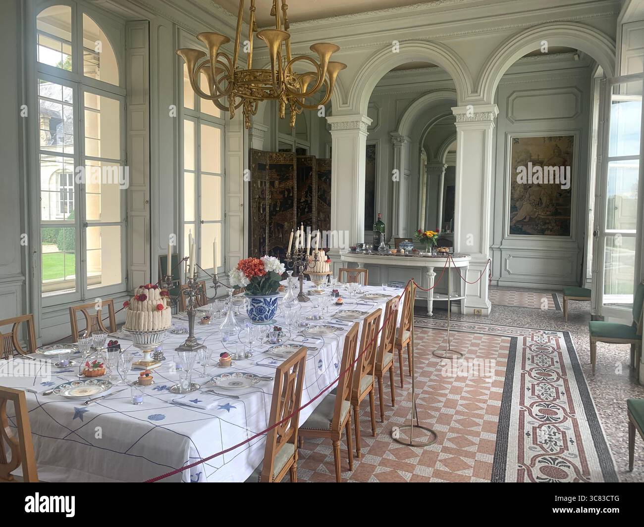 Chateau Bizi France French monument historic place gardens museum old ancient fountain water lake piano harp playing play people performance - Smartphone Captured Stock Image