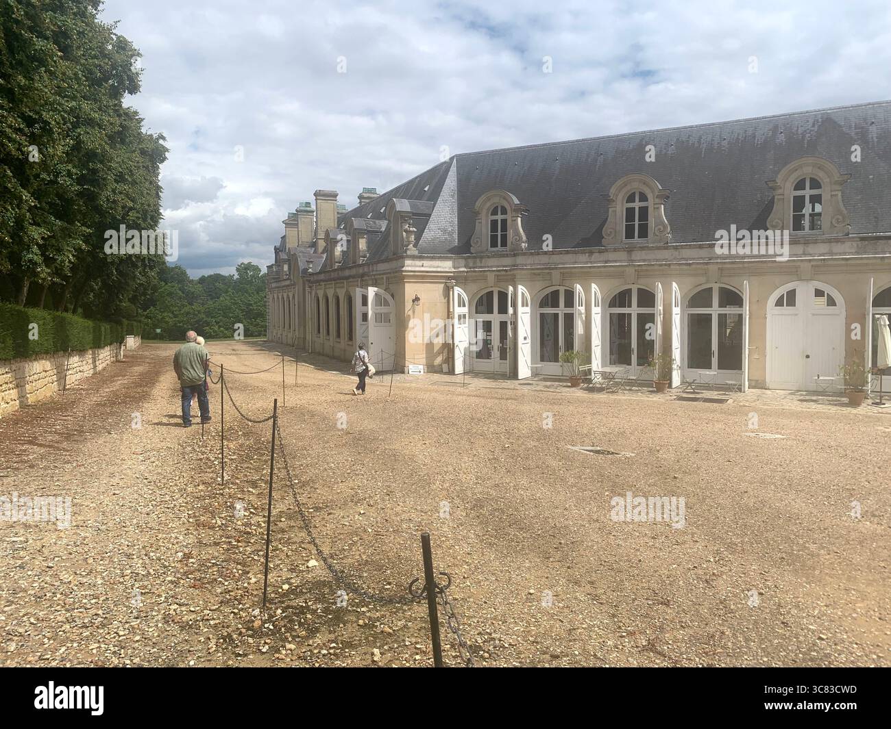 Chateau Bizi France French monument historic place gardens museum old ancient fountain water lake piano harp playing play people performance - Smartphone Captured Stock Image