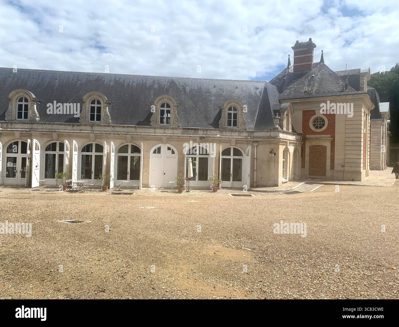 Chateau Bizi France French monument historic place gardens museum old ancient fountain water lake piano harp playing play people performance - Smartphone Captured Stock Image