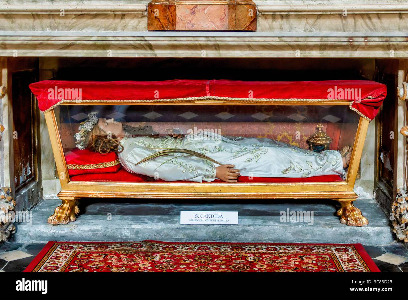 Wax effigy containing the relics of Santa Candida in Santa Maria dei Miracoli, Rome, Italy. Stock Photo