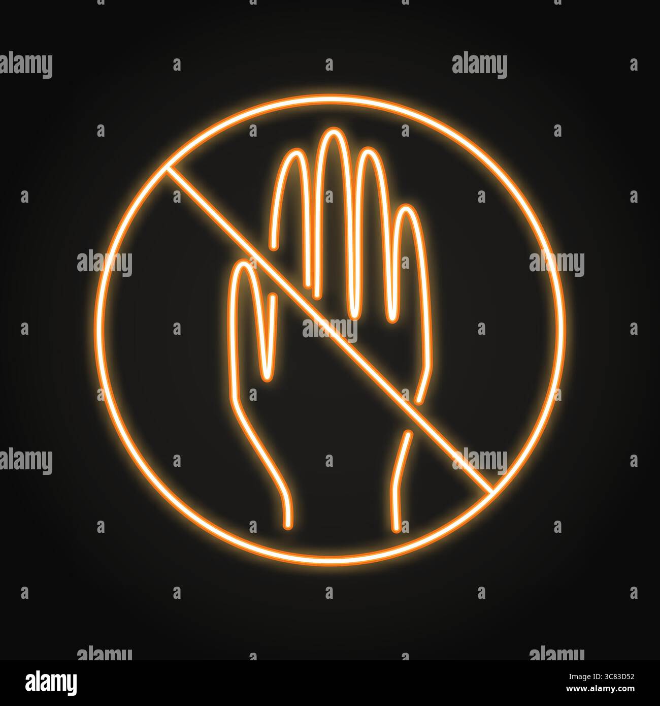 No touch neon line icon. Prohibition sign, crossed-out hand. Vector ...
